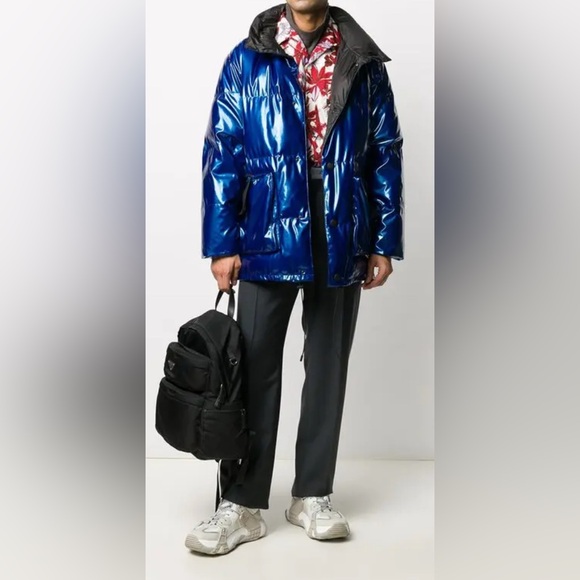 New Mr & Mrs Italy Metallic Blue Padded Rain Coat Size Medium - Picture 2 of 14